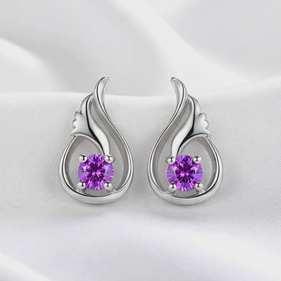Lysithea Drop simulated amethyst earrings in solid gold.