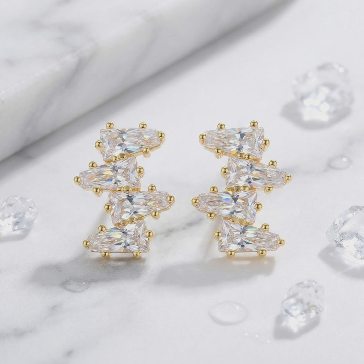 Solid gold cluster earrings with 5A Zirconia.