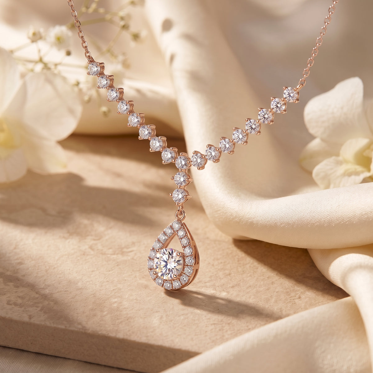 the-amarantine-moissanite-necklace in rose gold finish