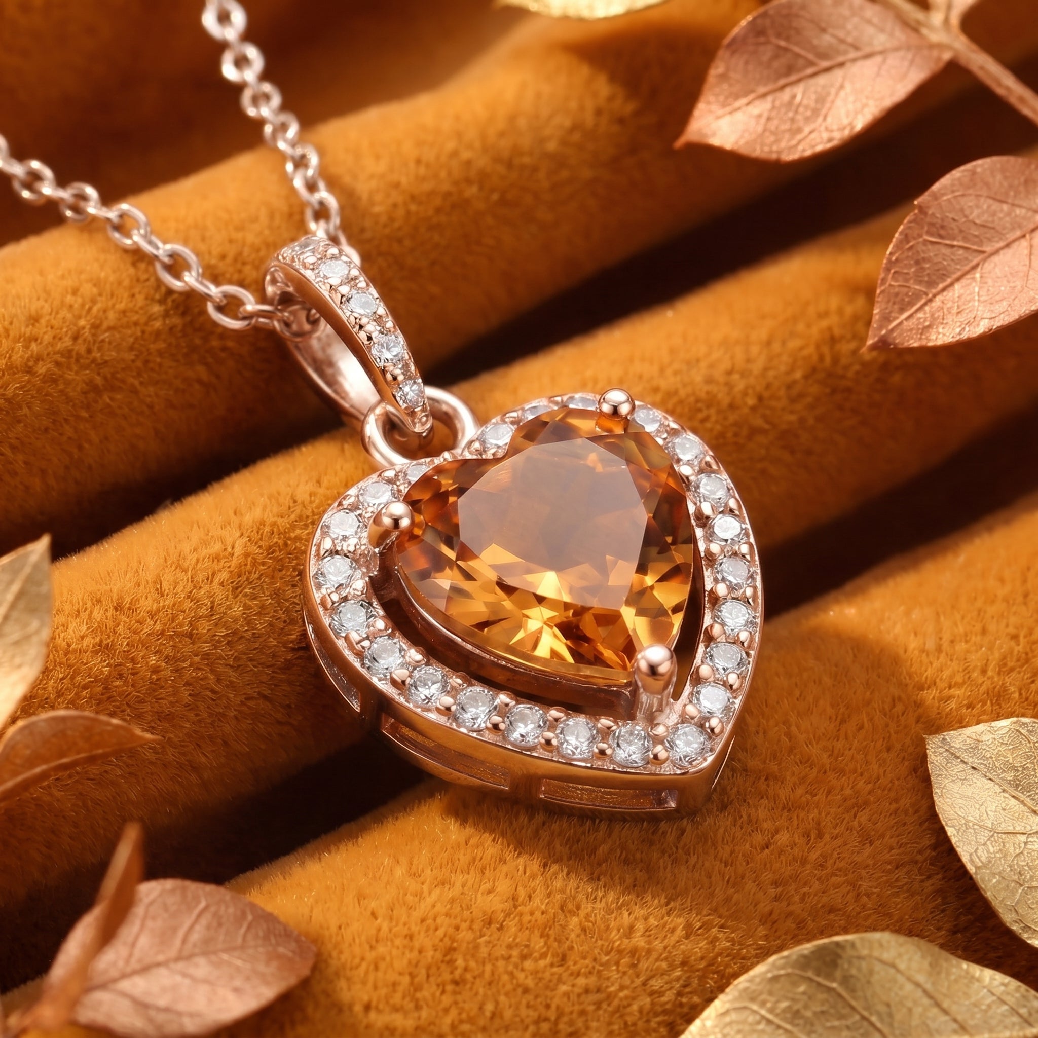 The Aureliana Heart simulated topaz necklace in solid rose gold.