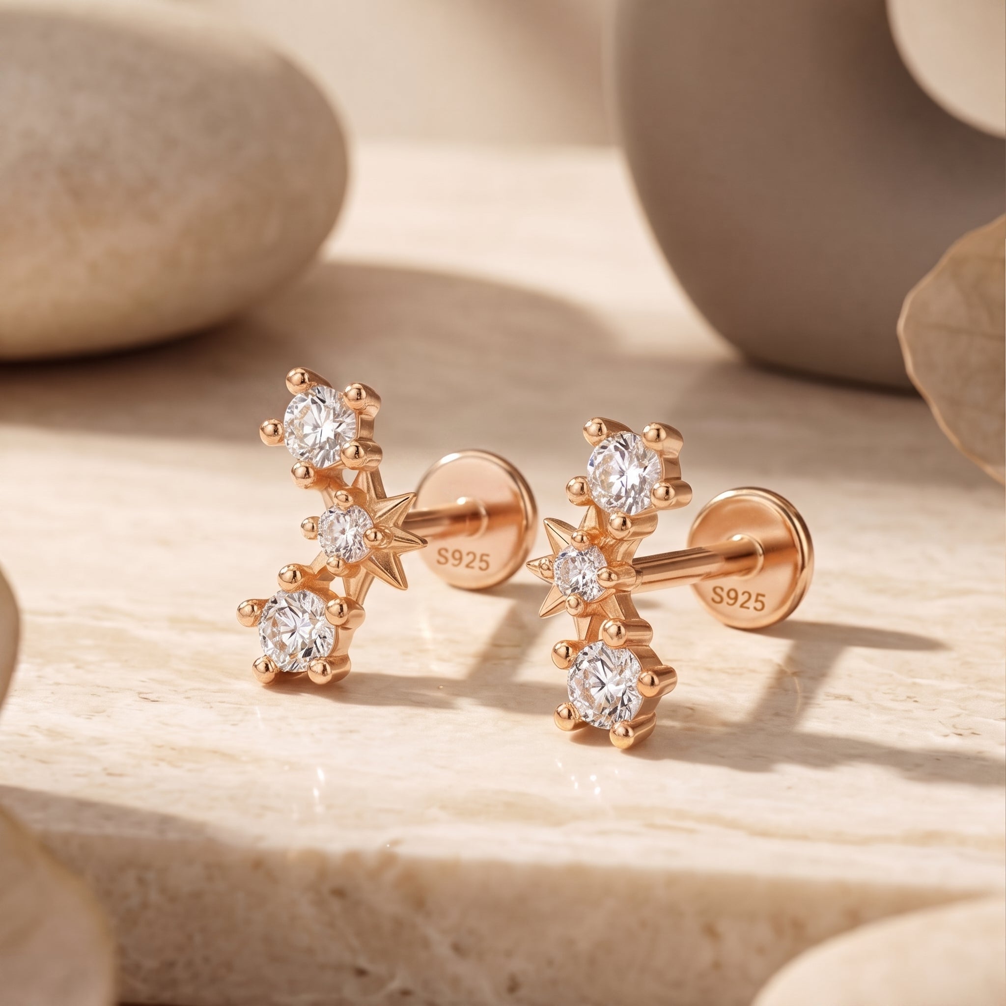 the-celestial-trio-earrings in rose gold finish