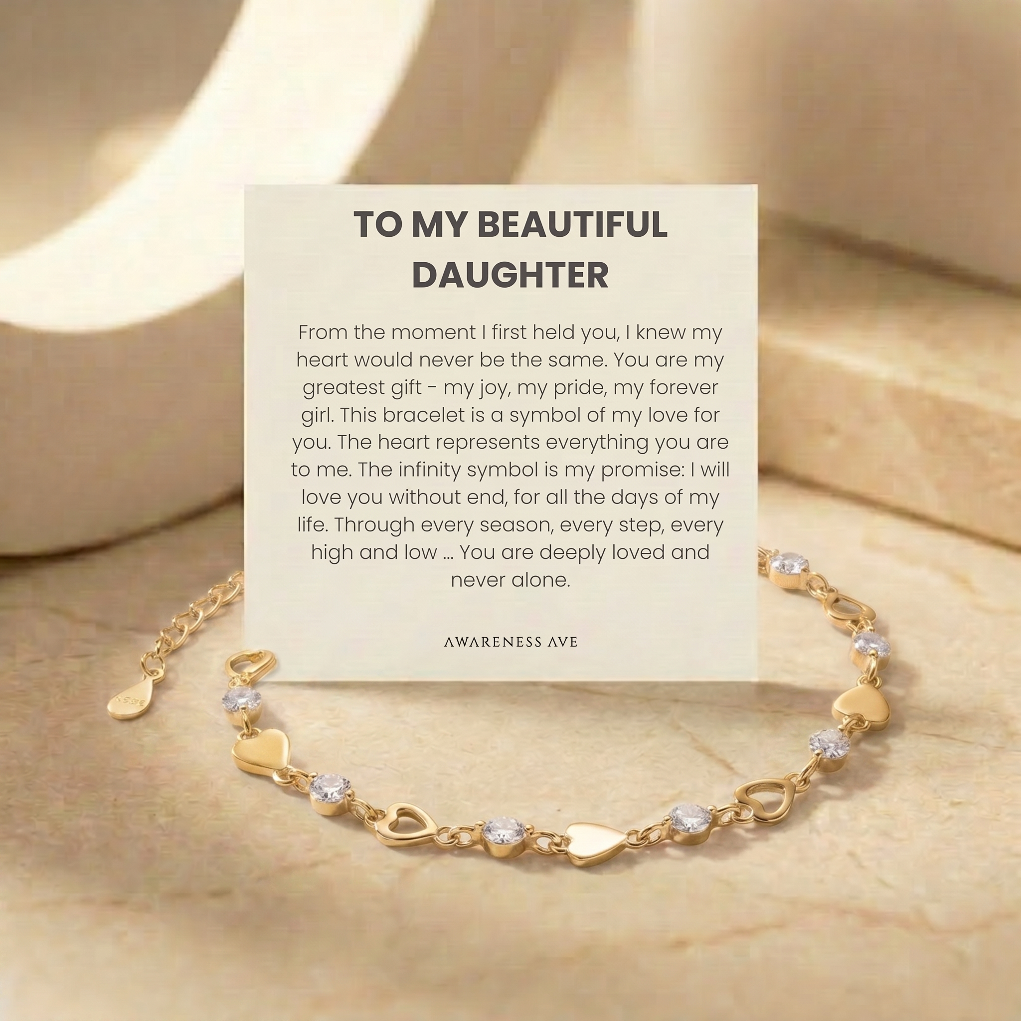The 'Cherished Daughter' solid yellow gold bracelet