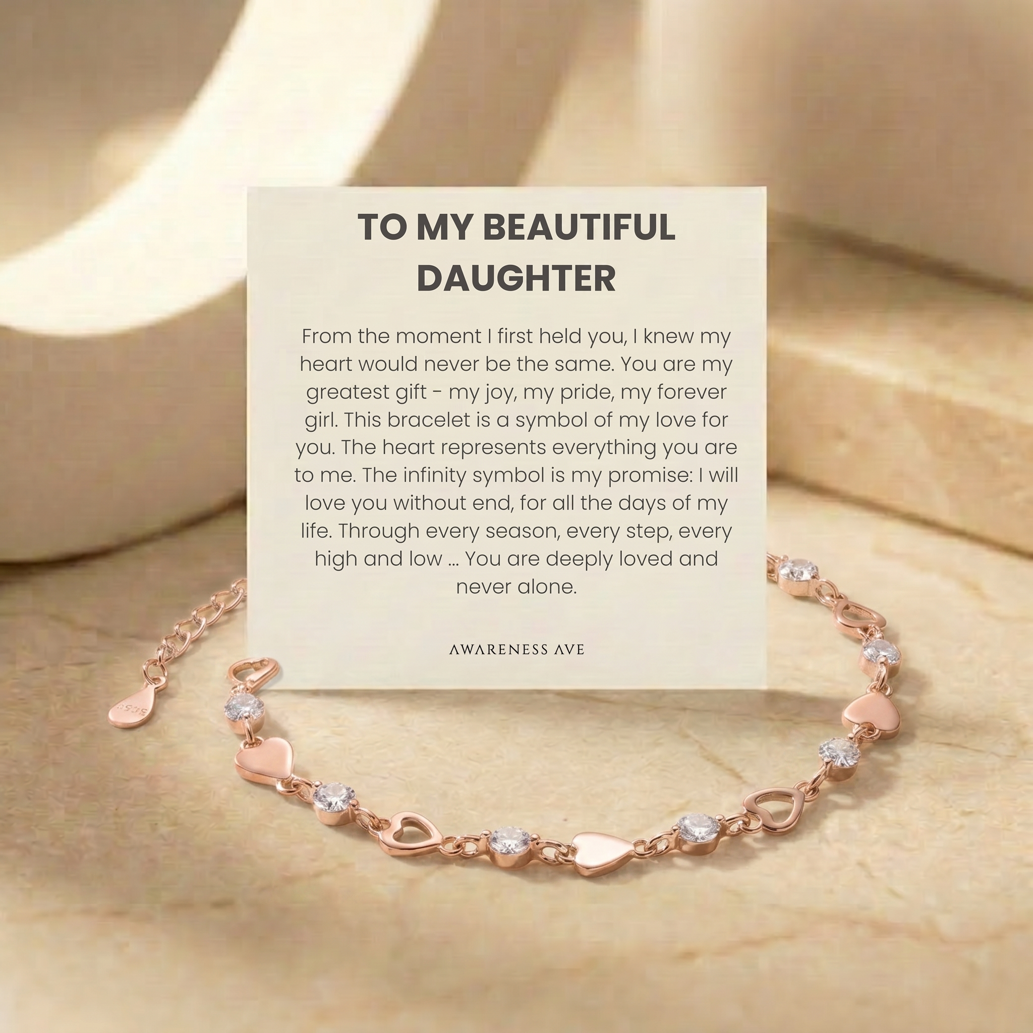 The 'Cherished Daughter' solid rose gold bracelet