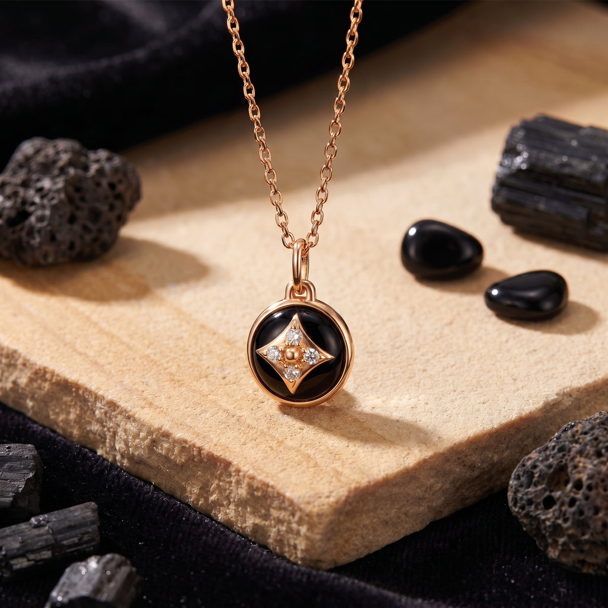 the-equinox-natural-onyx-necklace in rose gold finish