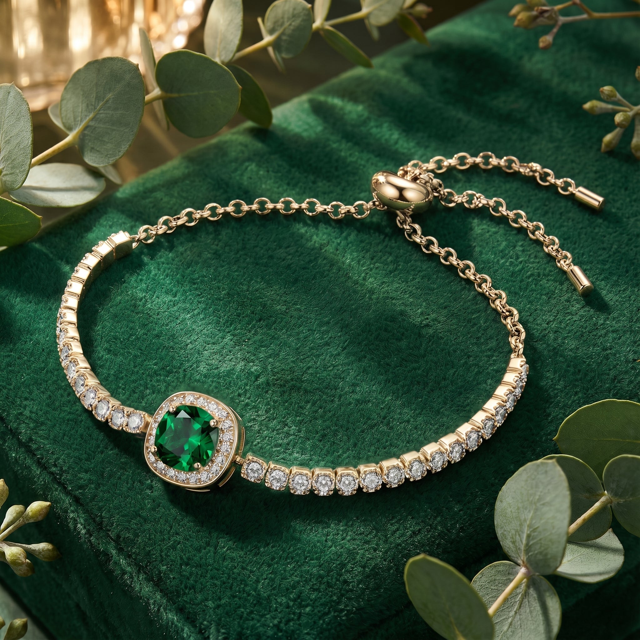 the-eveline-emerald-bracelet-s925-sterling-silver in gold finish