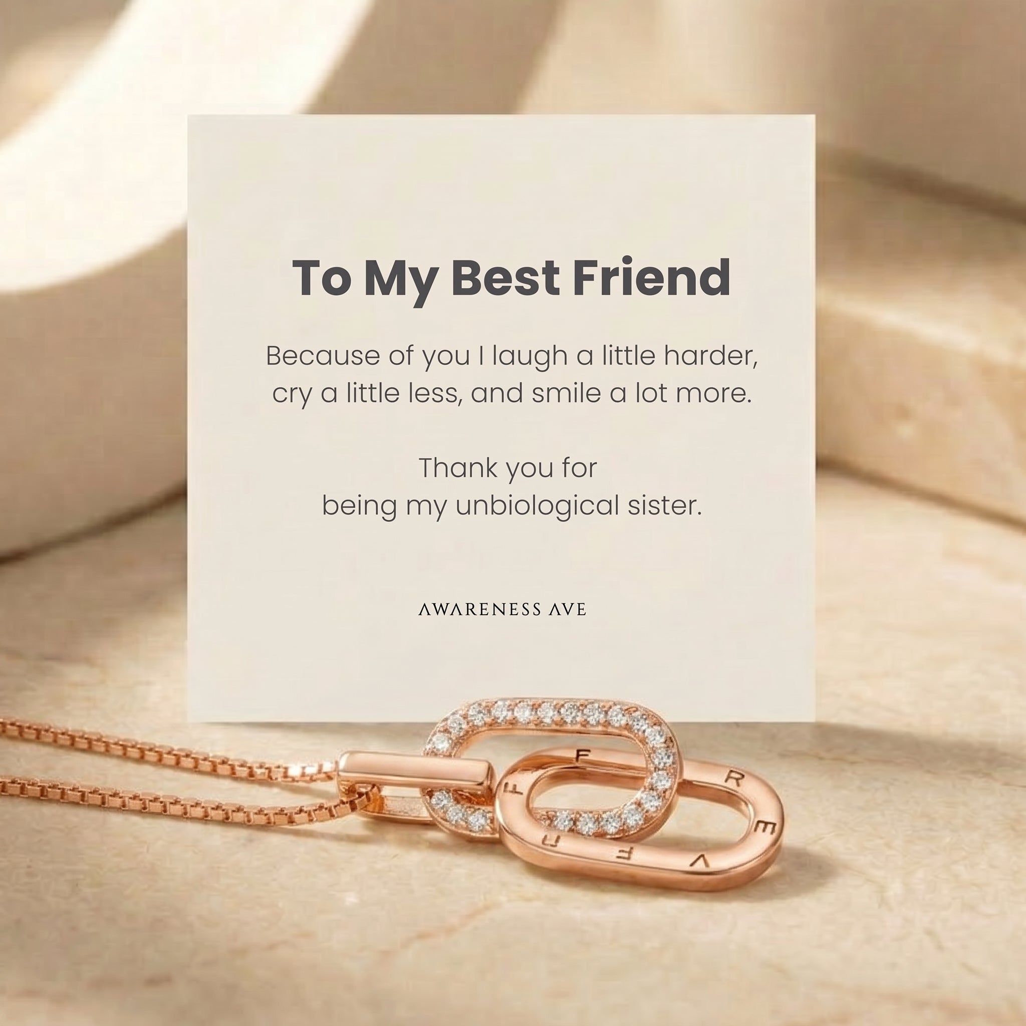 Solid rose gold interlocking link necklace with A5 Cubic Zirconia and "FOREVER" engraving