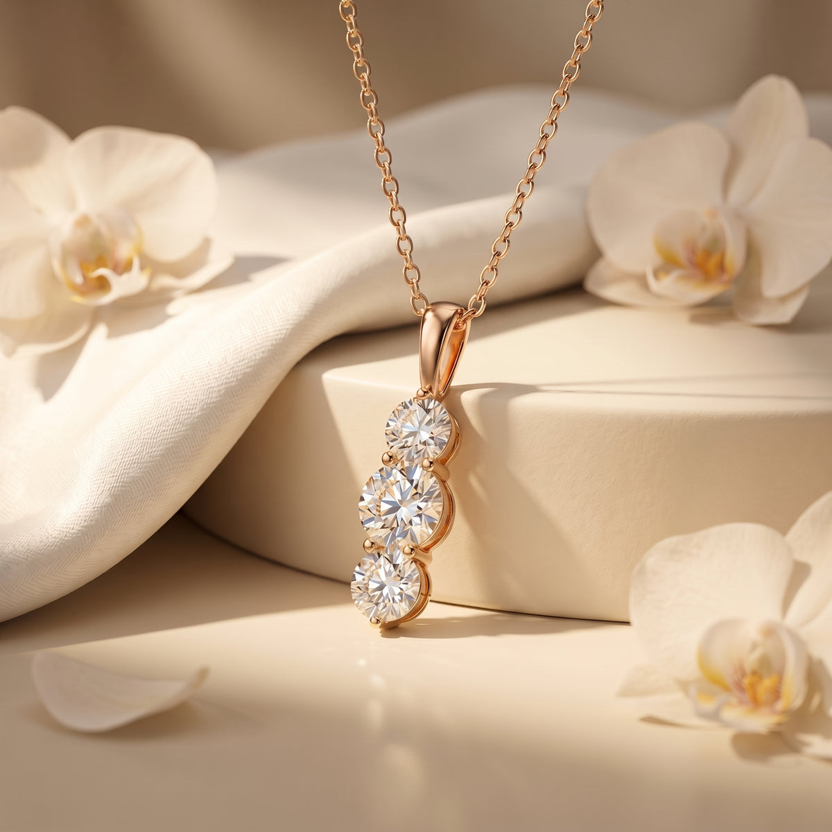 Larisa moissanite pendant necklace in solid rose gold.