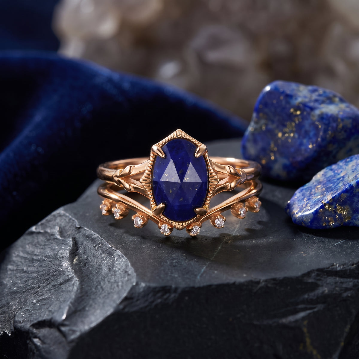 the-olympia-natural-lapis-ring in rose gold finish