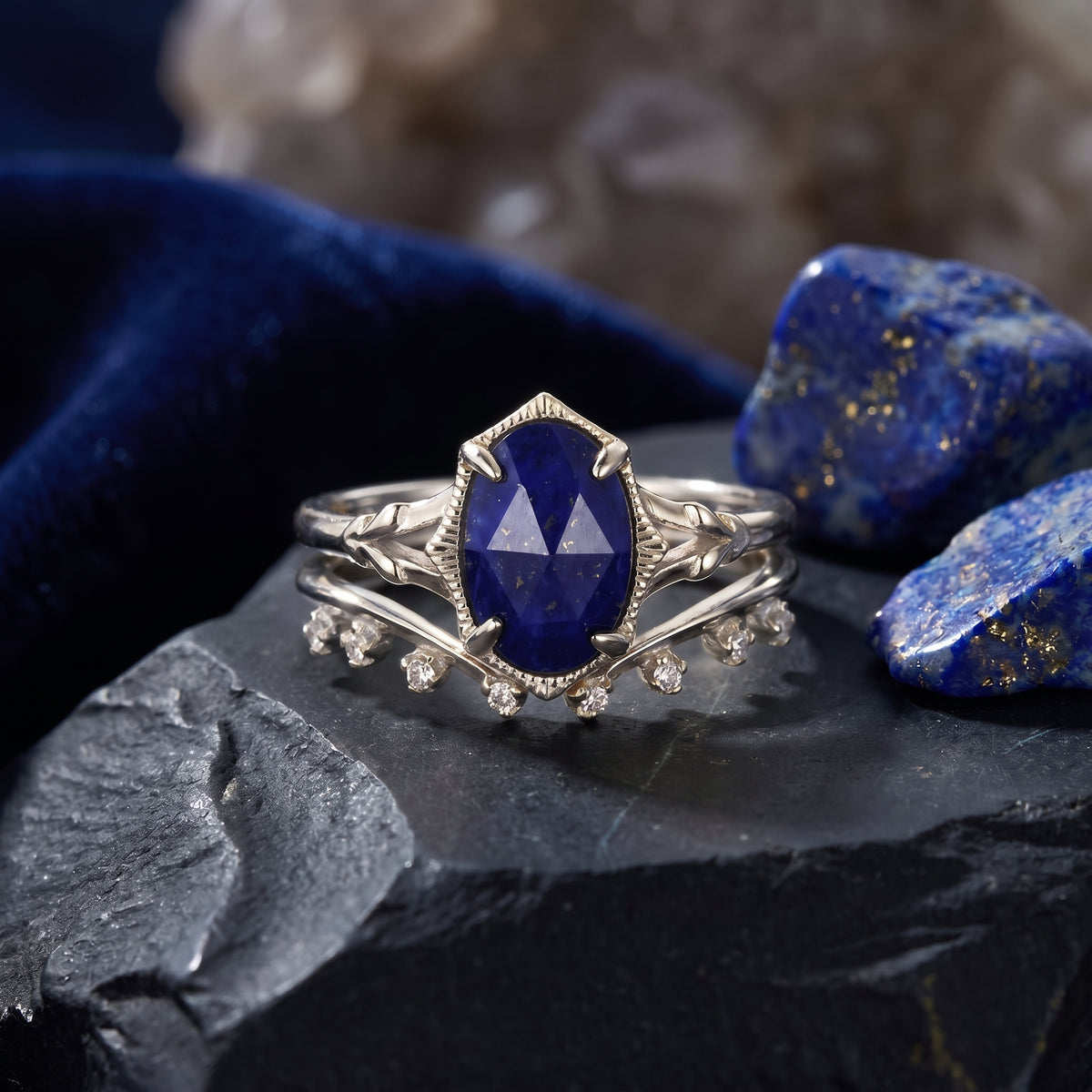 the-olympia-natural-lapis-ring in silver finish