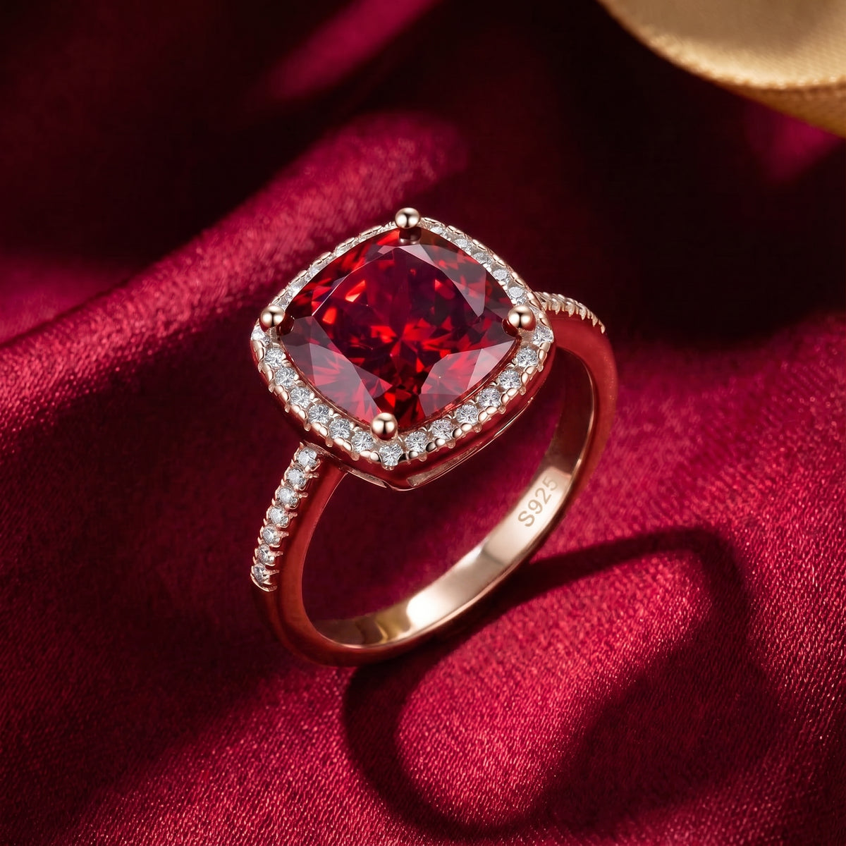 the-rosamund-cushion-ring-s925-sterling-silver in rose gold finish