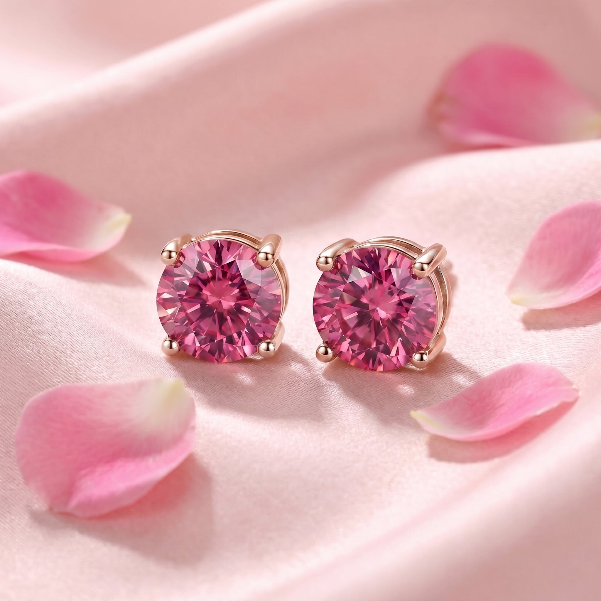 Simulated pink tourmaline stud earrings in 14K Solid Rose Gold.