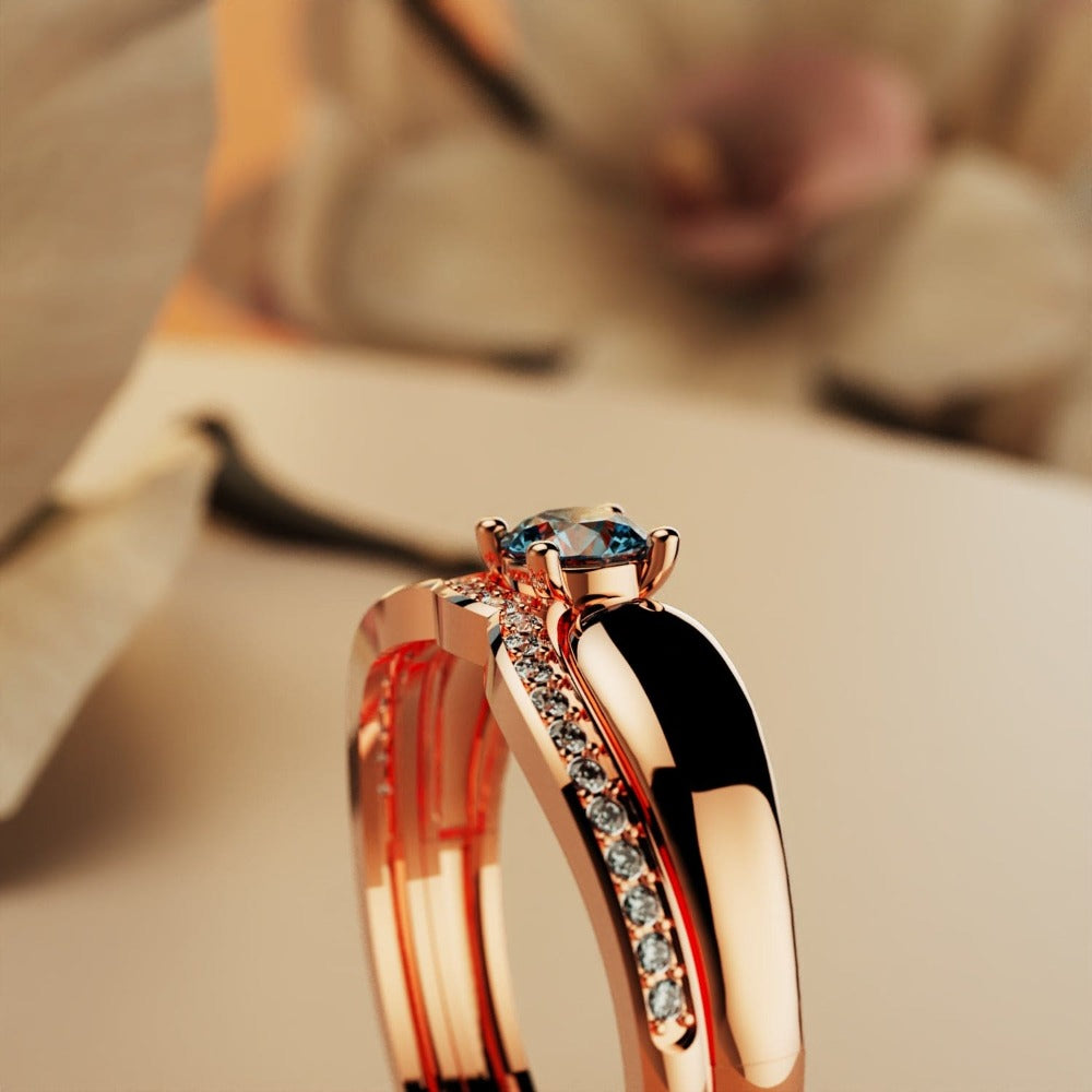 Regal Radiance: Tiara 2-Piece Ring - 18K Rose Gold Vermeil