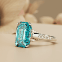 Aqua Dream: Emerald-Cut Aquamarine Ring - S925 Sterling Silver
