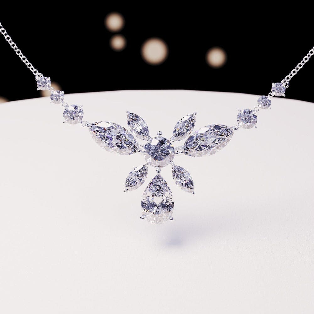 Blossom: collar floral de diamantes de talla brillante - plata de ley S925