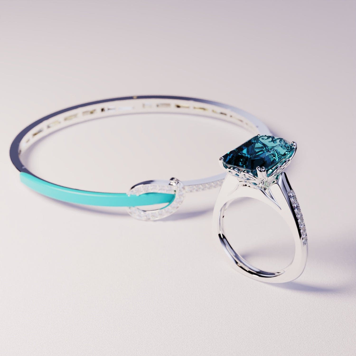 Azure Dream: Ensemble Bracelet & Bague - Argent Sterling S925