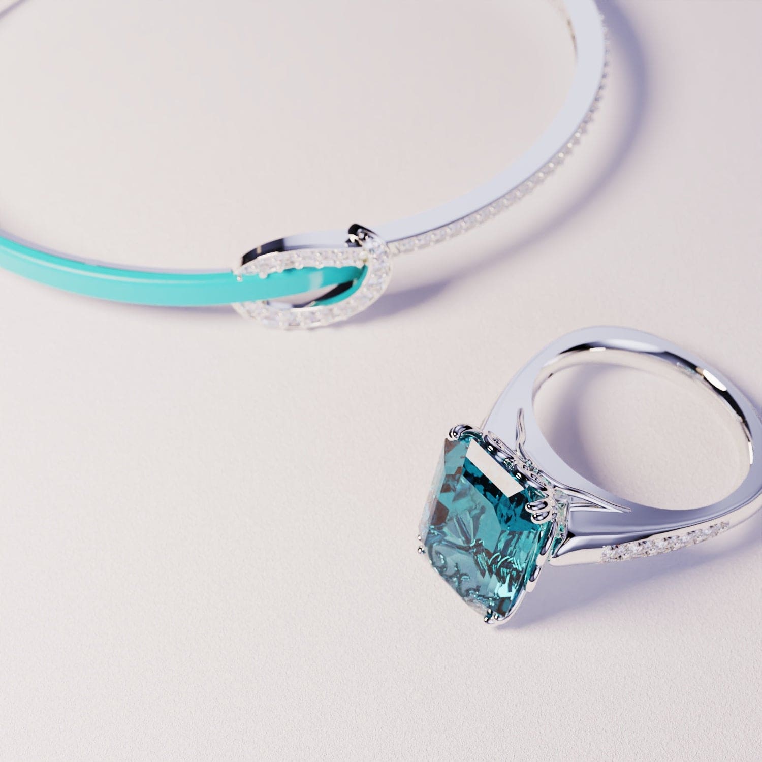 Azure Dream: Ensemble Bracelet & Bague - Argent Sterling S925