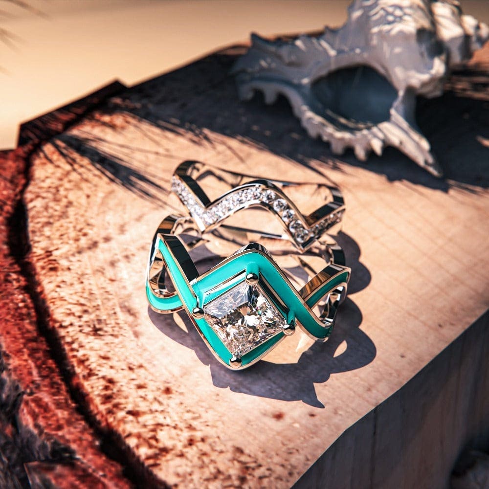 Ocean-inspired Turquoise Ocean Wave Ring crafted in sterling silver