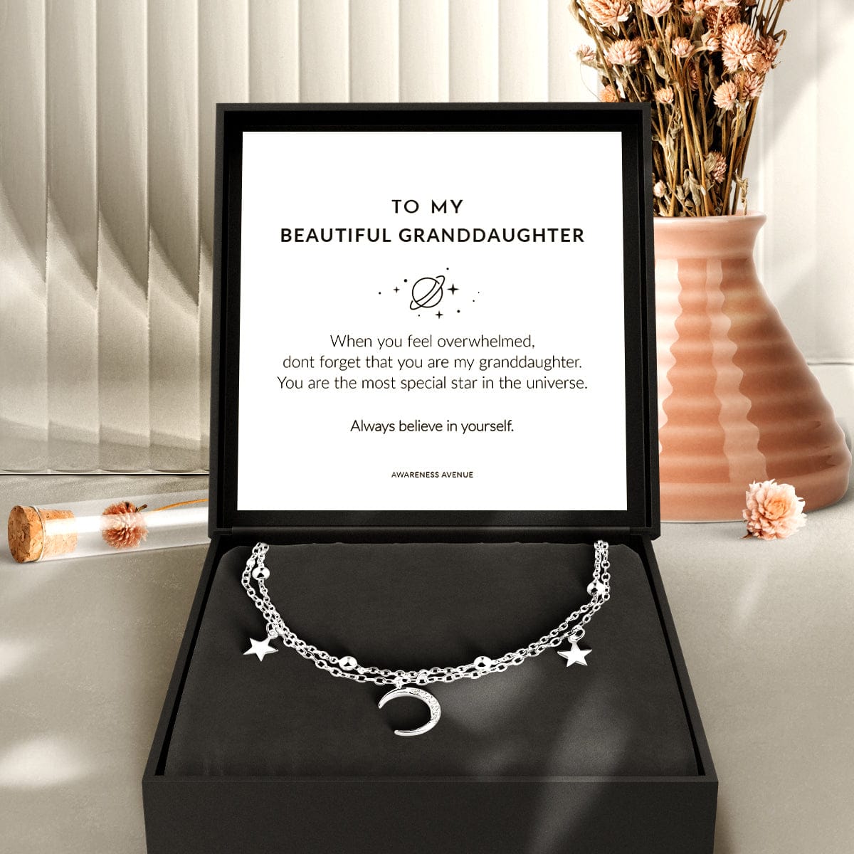 Para mi bella nieta | Pulsera de media luna con estrella especial 925S
