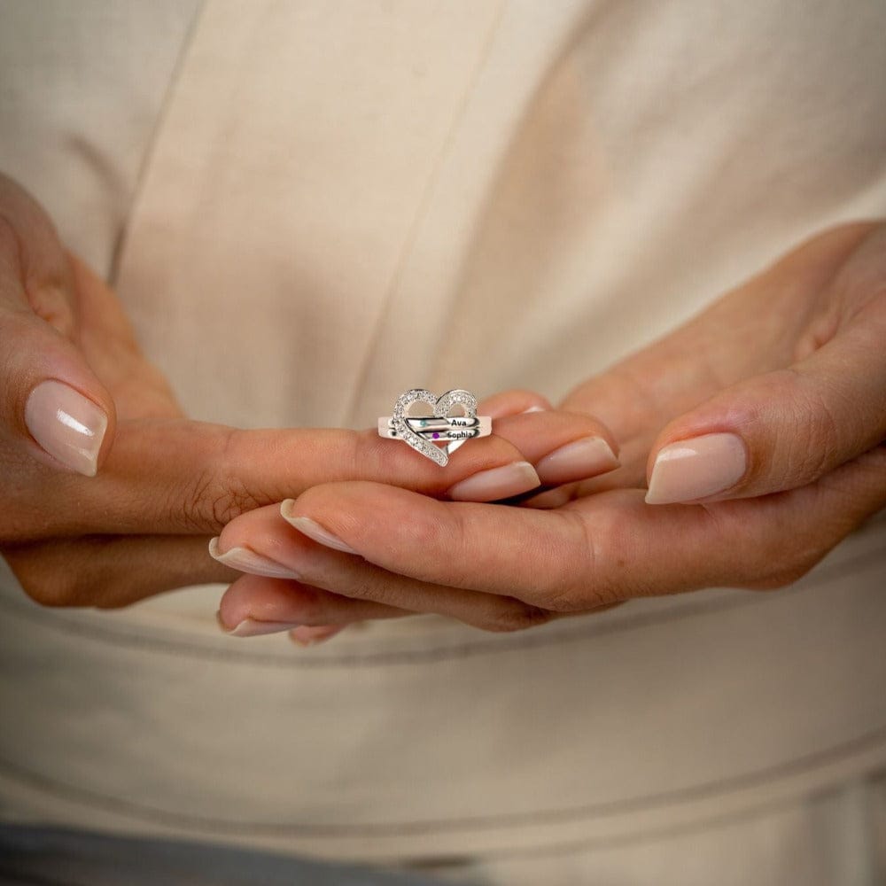 Custom Family 925S Heart Ring | 1-7 Names & Birthstones